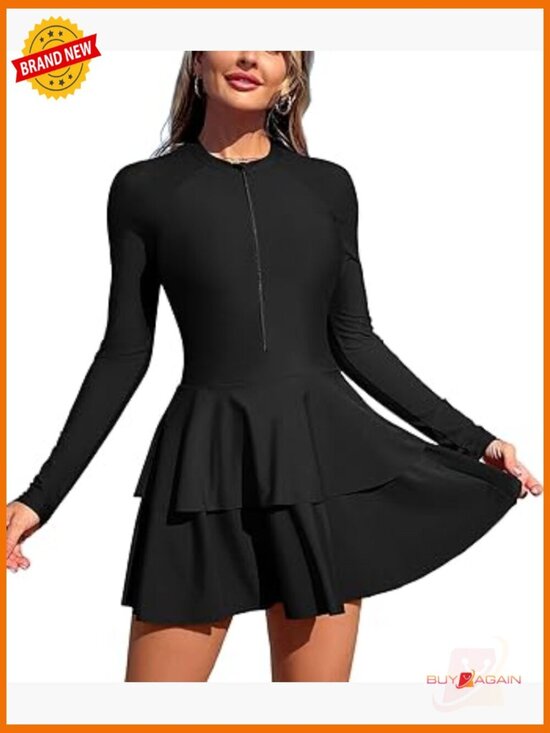 Other - Women's One Piece Rash Guard Long Sleeve Modest Swimsuit with Skirt